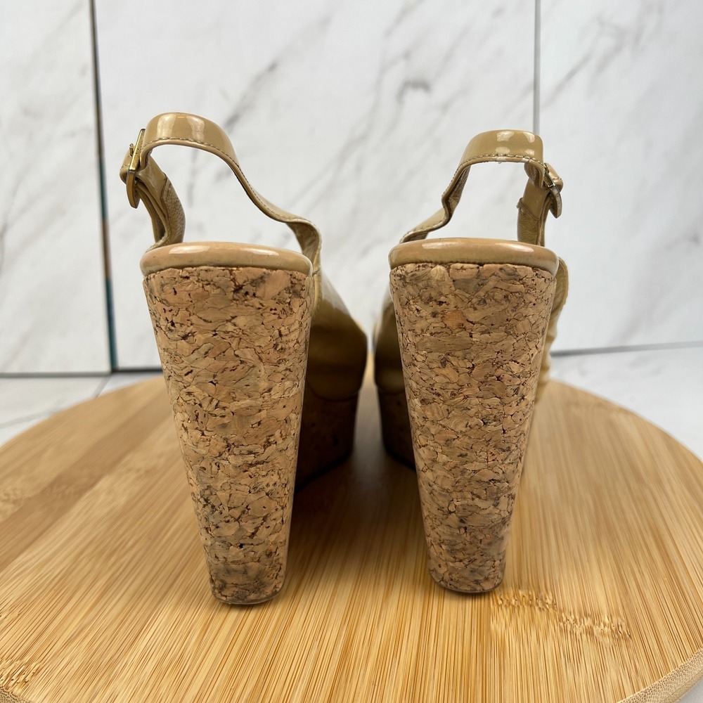Jimmy Choo Prova Womens Size 6.5 EU 36.5 Yellow Patent Leather Cork Wedge Sandal - Picture 2 of 12